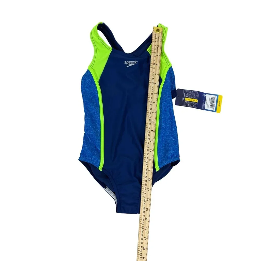 NWT Speedo Girls Small Blue Green Athletic Performance One Piece Swimsuit